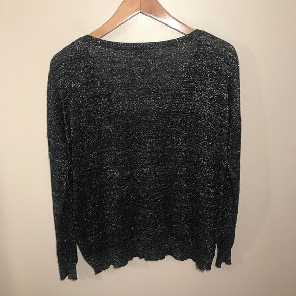 Joie Shimmer V-Neck Sweater Women’s XS Sparkly Silver Black Thin Rayon Blend - Picture 3 of 5